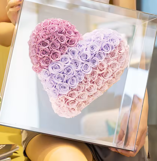 Natural Preserved Rose in Large Box Wholesale Multi-color Eternal Flower Mirror face Heart Birthday Girlfriend Teachers Day Gift