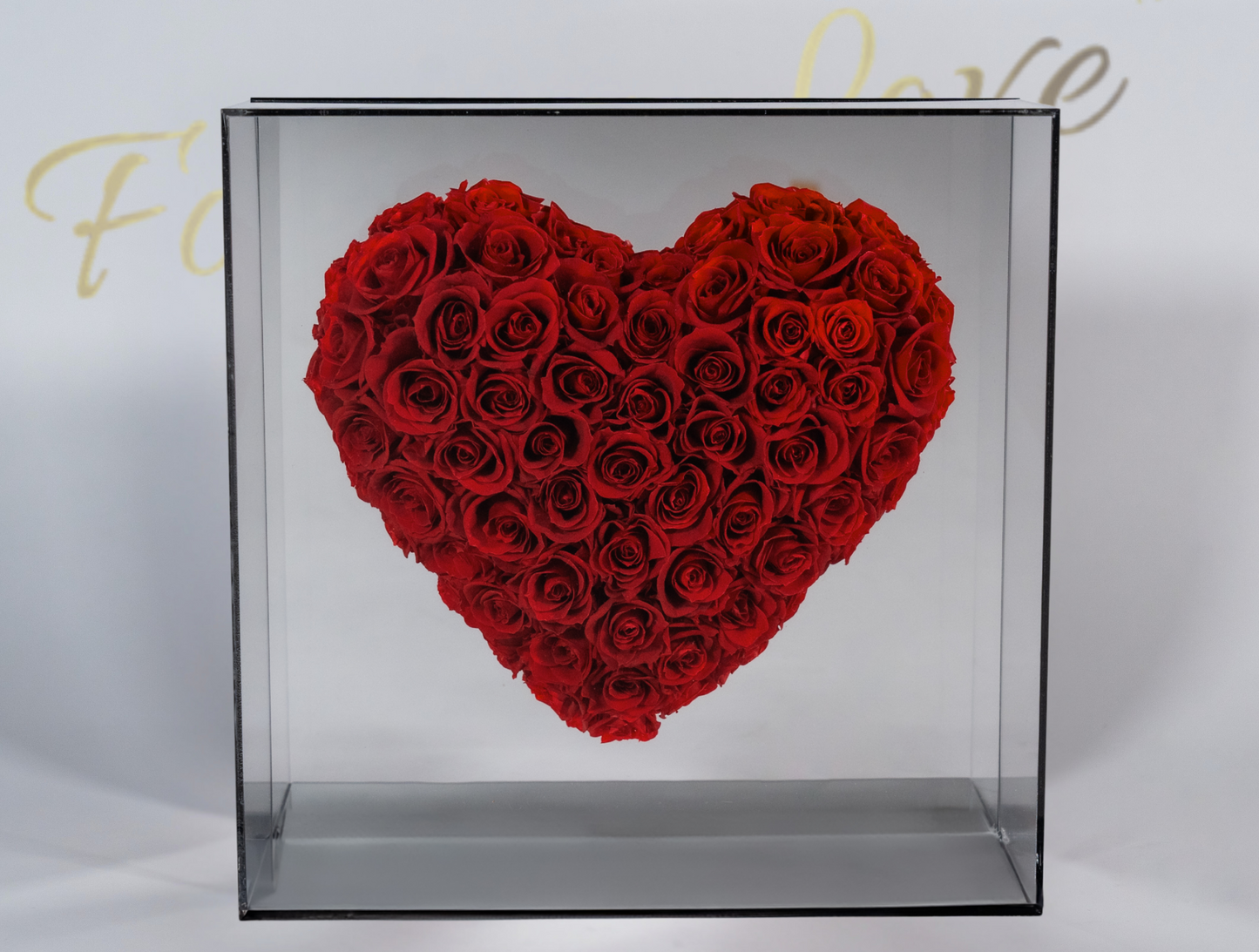 Grand Heart of 75 Real Forever Roses in Mirror Acrylic Box