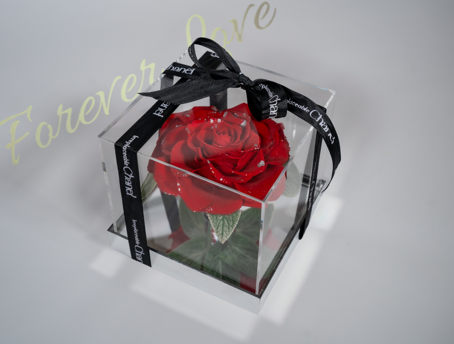 Luxury Forever Rose in Acrylic Box - RED WITH SILVER DOTS
