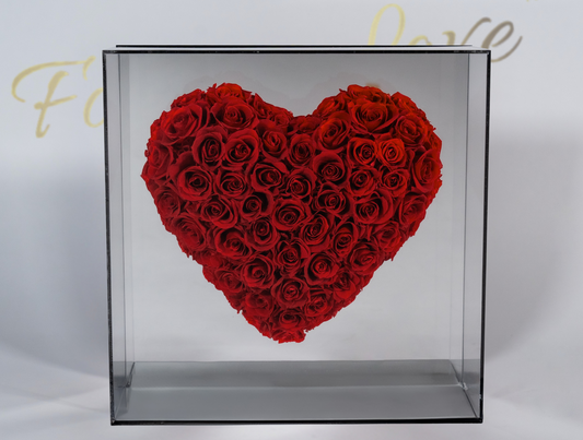 Grand Heart of 75 Real Forever Roses in Mirror Acrylic Box