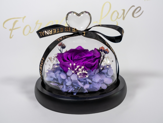 Forever Real Rose in Glass Dome - Purprle