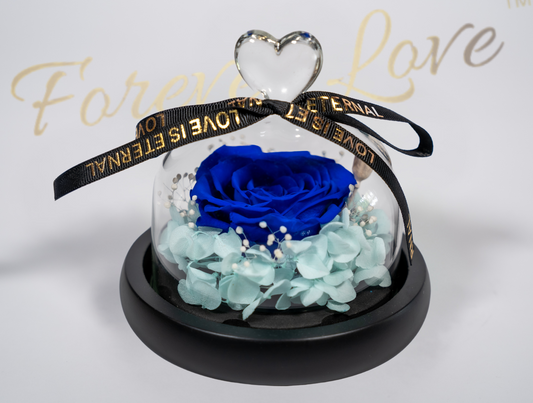 Forever Real Rose in Glass Dome - blue