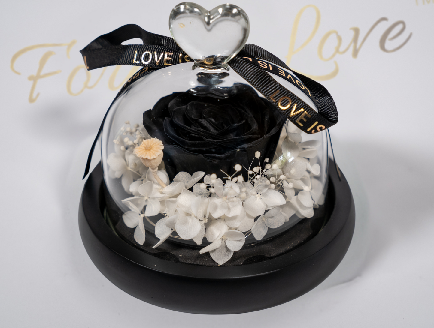 Forever Real Rose in Glass Dome - black