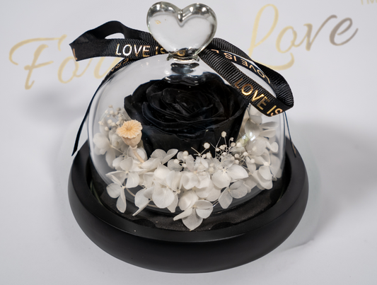 Forever Real Rose in Glass Dome - black